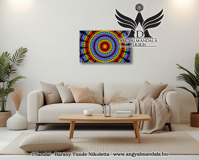 Rendelhető Angyalmandala vászonkép, mely segíti a teremtést, az élet csodáit szimbolizálja. Angyali energiákkal készítve. Segít értékelni az élet apró csodáit.