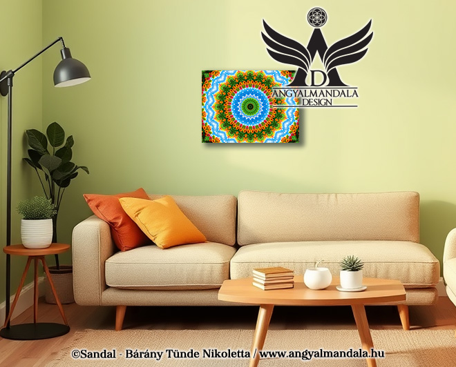 Ez az angyali energiákkal készült mandala a természet csodáit és a Teremtő áldásait jelképezi. Segít hálásnak lenni, támogatja a földi és az égi energiákat.