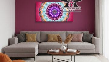 Lelked szirmai angyalmandala a tudatosságért és életerőért. Koronacsakra aktiváló spirituális vászonkép, amely segít a kommunikációban és a szabadságban. 