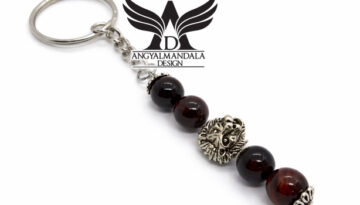 A Bátrak szerencséje angyalmandala ásvány kulcstartó (ónix-macskaszem) oroszlánfejjel