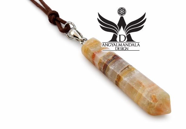 Sivatagi szél pakisztáni ónix ásvány medál csúcs - mézsárga és barnás csíkokkal