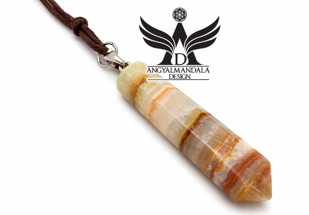 Sivatagi szél pakisztáni ónix ásvány medál csúcs - mézsárga és barnás csíkokkal